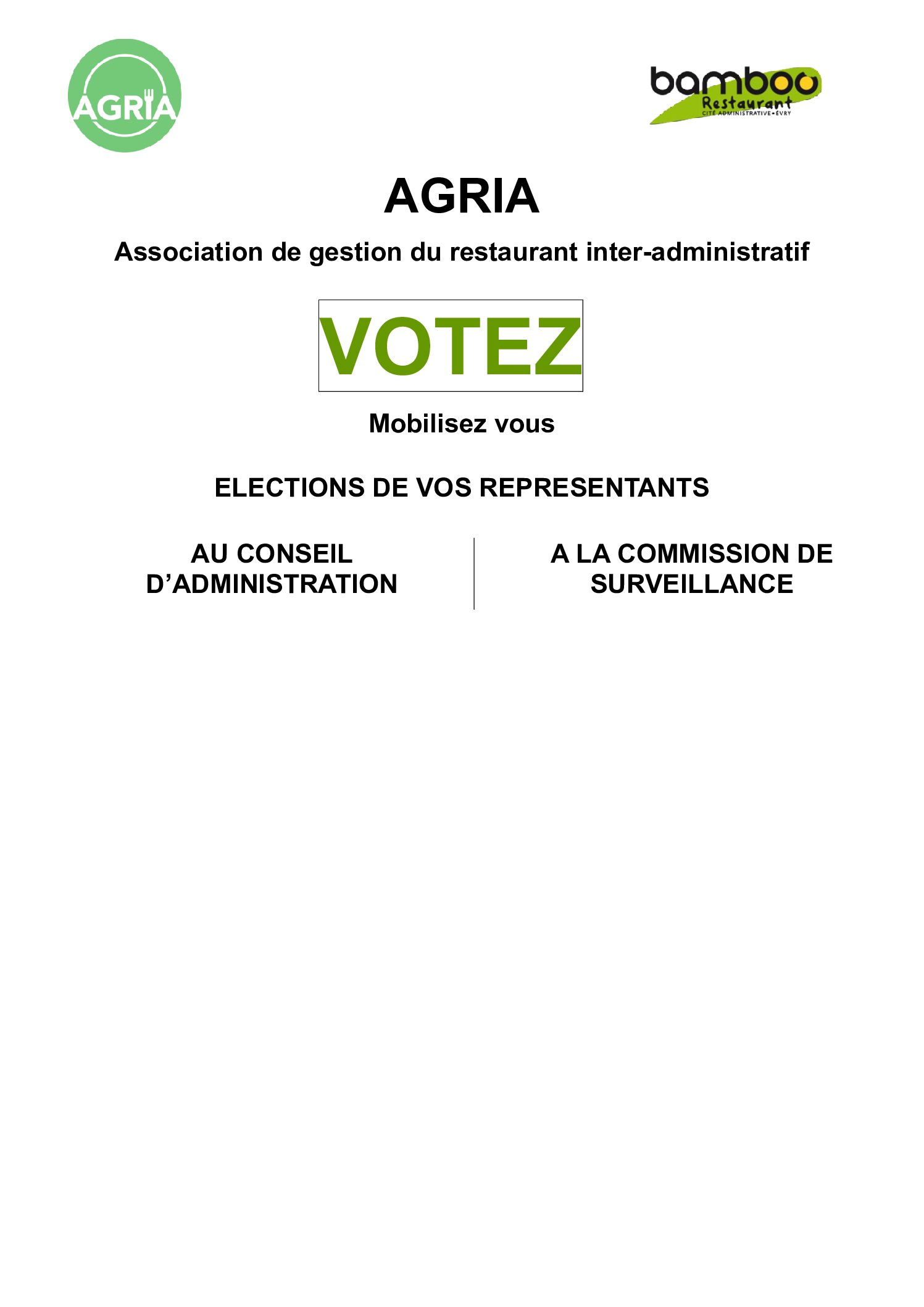 AGRIA ELECTIONS DE VOS REPRESENTANTS